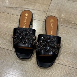 Tory Burch Black Crystal Embellished Sandals
